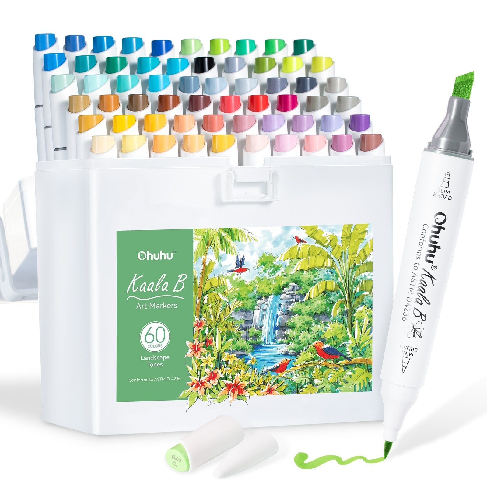 Ohuhu Kaala Slim Broad and Fine Dual Tips Alcohol Art Markers- 60 Colors Landscape Tone