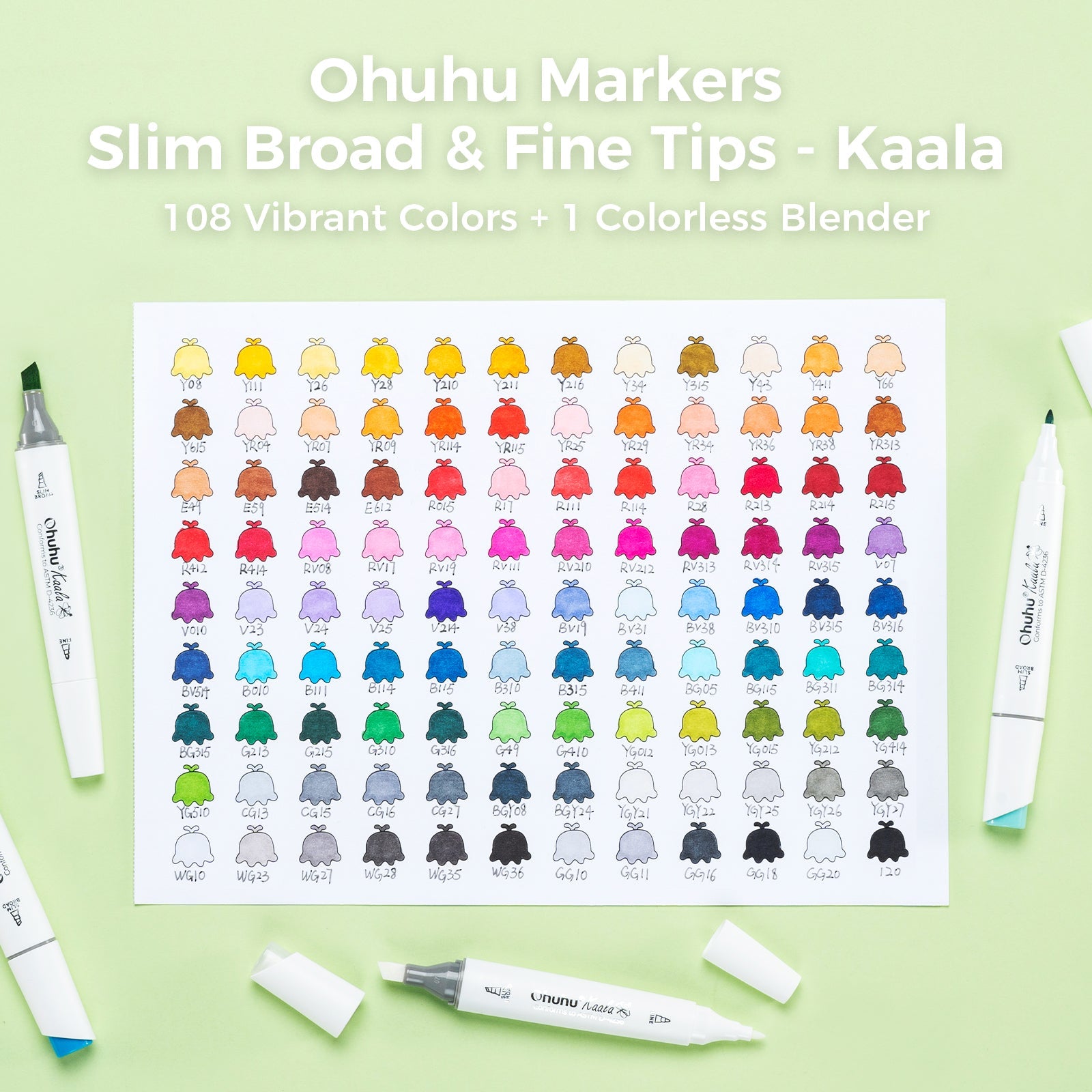 Ohuhu Kaala Dual Tips Alcohol Art Markers- 108 Colors