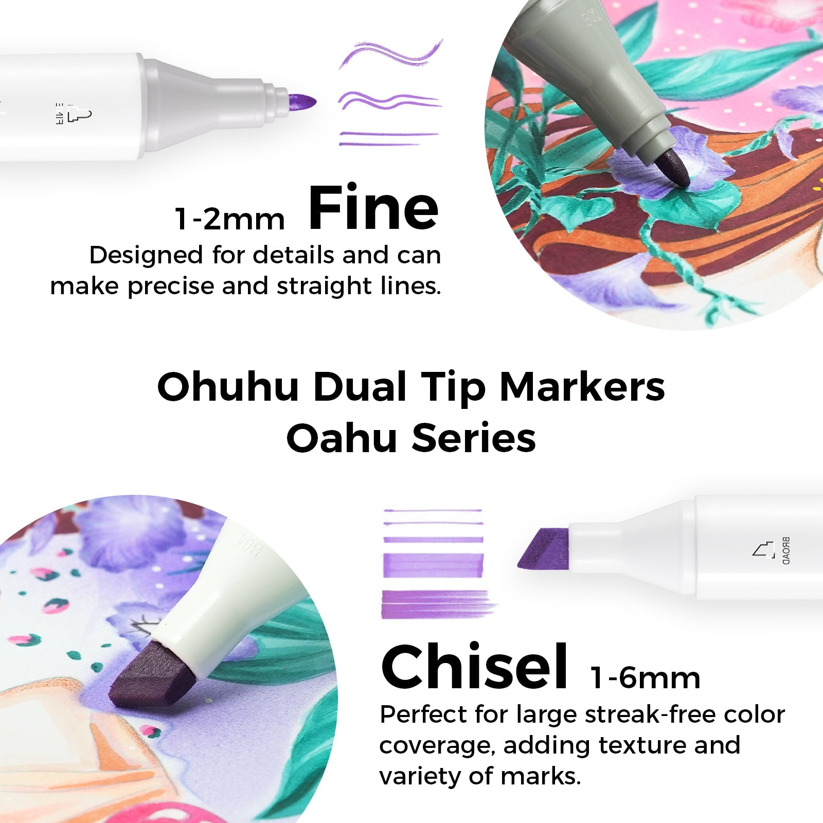 Ohuhu Oahu 160 Colors Dual Tips Alcohol Art Markers, Fine & Chisel