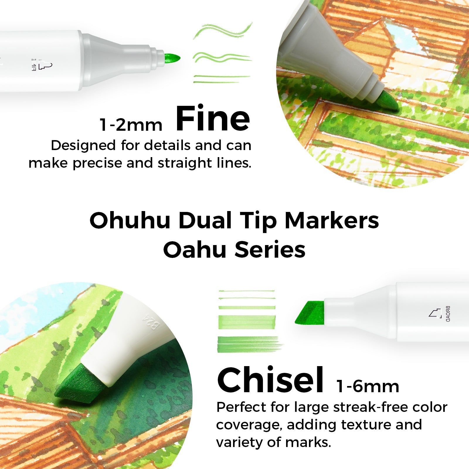 Ohuhu Oahu 40 Colors Dual Tips Alcohol Art Markers, Fine & Chisel